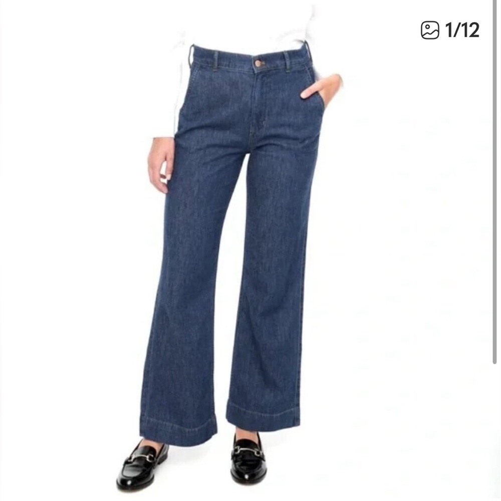 J. Crew Super High Rise Wide Leg Denim Trouser Jeans Dark Washed Denim (32) $129